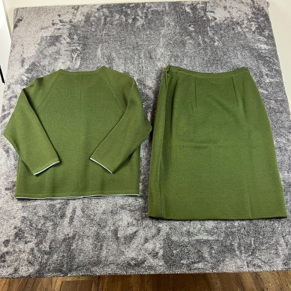 Vtg 60's St. Andrews 100% Pure Zephyr Wool Knitted Cardigan Skirt Set Green 16 - Picture 13 of 15